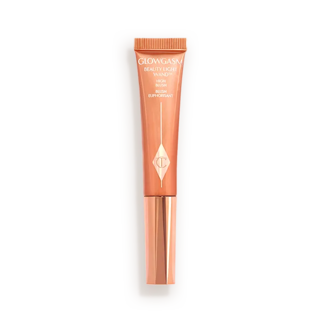 039_220181_PILLOW_TALK_PLUMP_P_PEACHGASM_BLW_CLOSED_RJ_2404 شارلوت تیلبری رژگونه و هایلایتر مایع گلوگاسم بیوتی لایت وند (۱۲ میلیلیتر) (Peachgasm) - تصویر 1