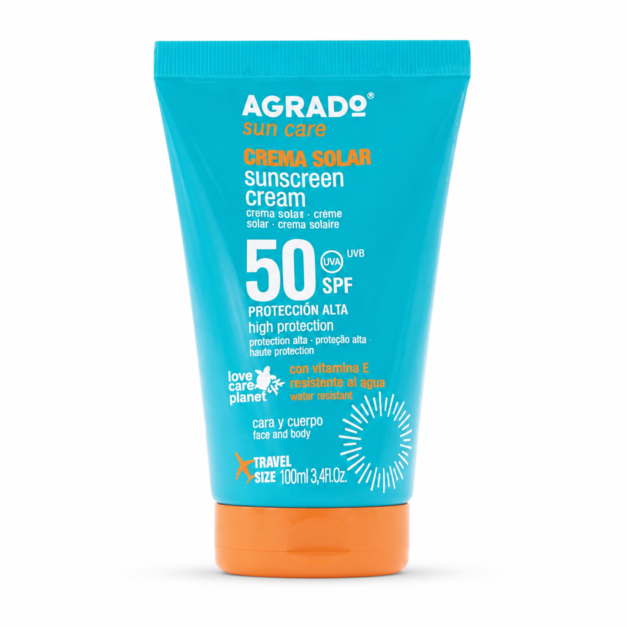 4fa5d4c5-bea7-4b9d-876a-3355b9e28100 آگرادو کرم ضدآفتاب مناسب صورت و بدن مدل(Agrado Sun Care Crema Solar Sunscreen Cream +SPF 50, Face & Body, 100 ml)حجم100میل - تصویر 1