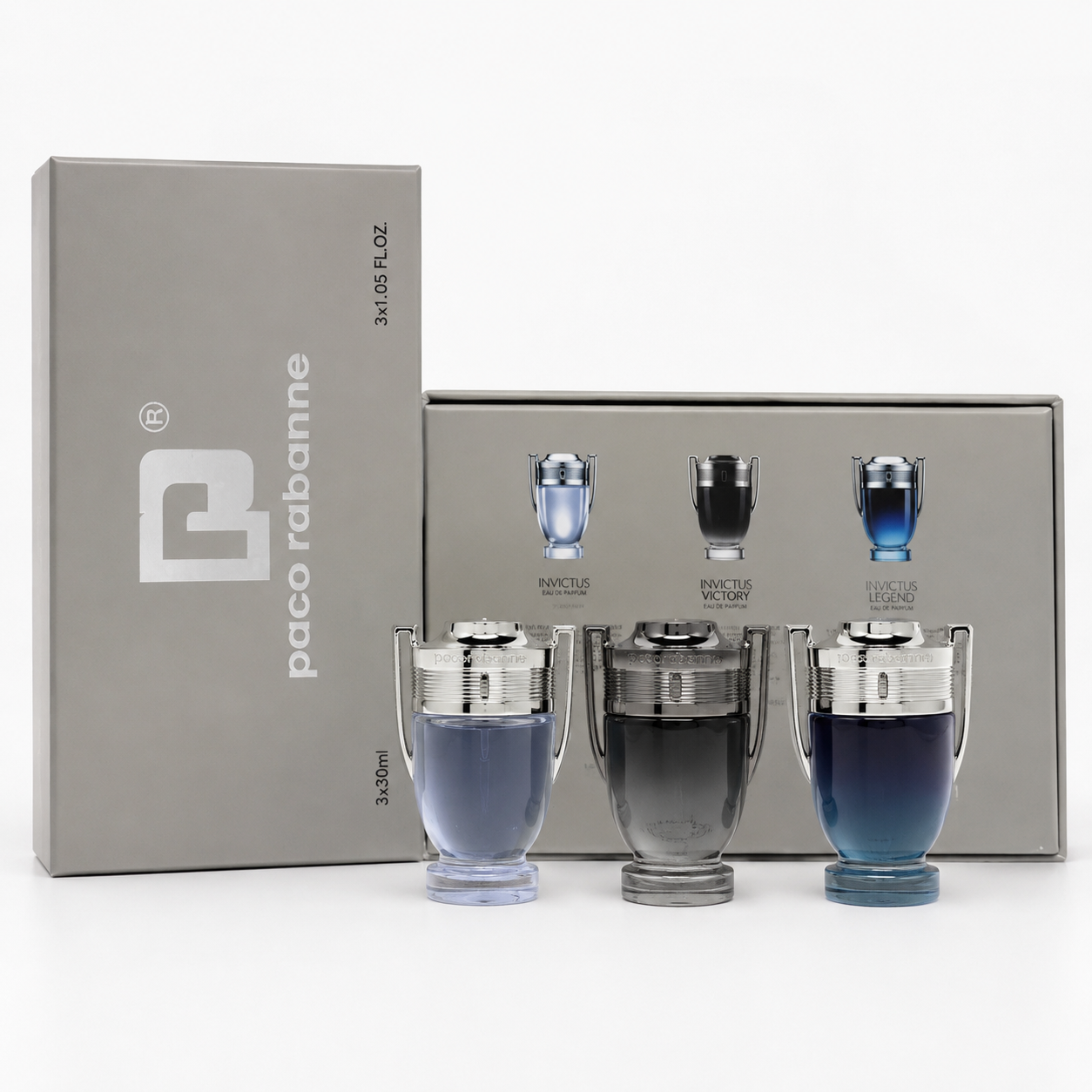 6124fc85-ccb8-491e-82b9-8ec2c7f9c617 ست ۳ عددی عطر مردانه پاکو رابان (Paco Rabanne) مدل اینویکتوس (Invictus) – شامل نسخههای Intense ،Invictus و Legend - تصویر 1