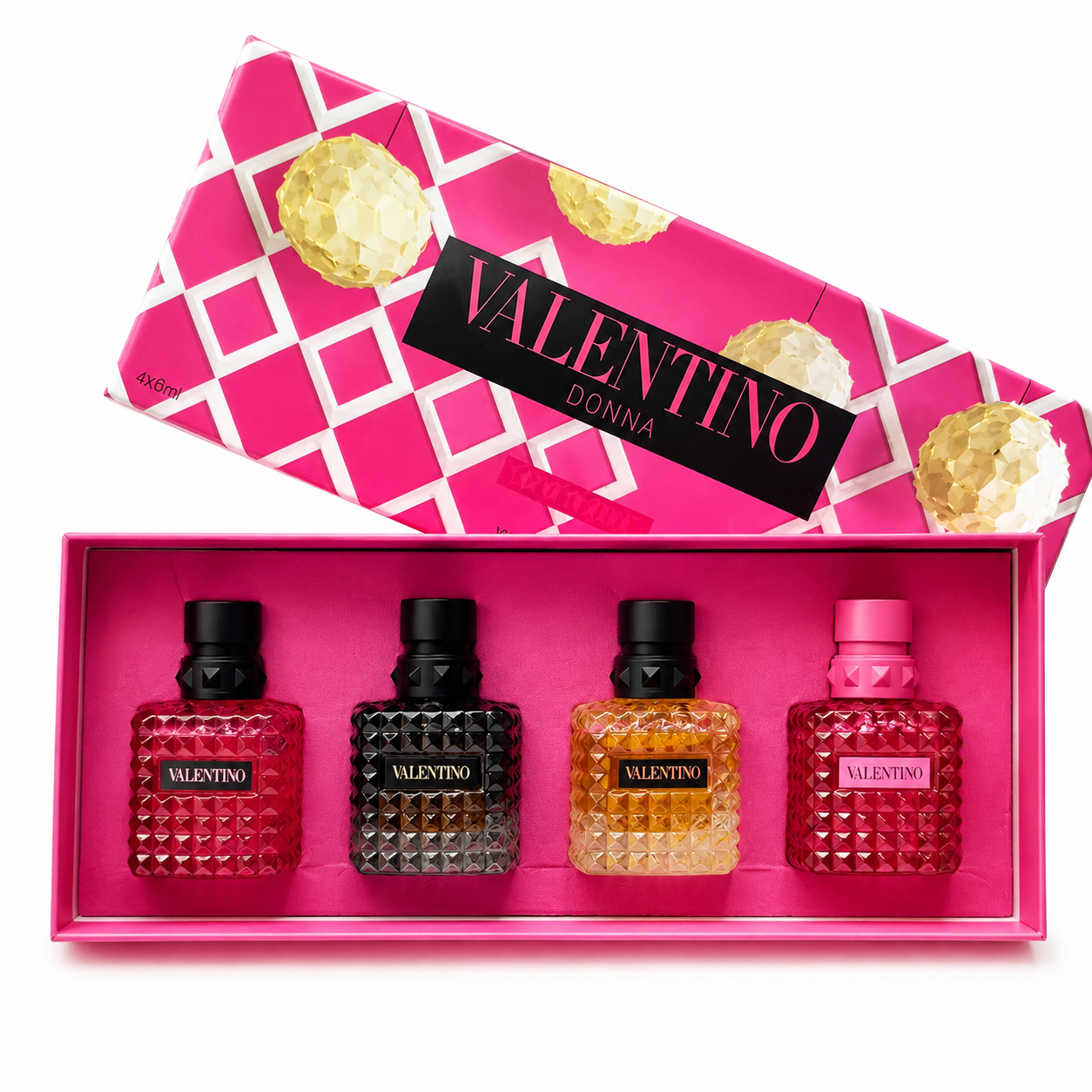 e4a071c3-698e-46dc-9d07-7841244a3905 ست ۴ عددی عطر زنانه والنتینو (Valentino) مدل Donna Born in Roma – پک هدیه لوکس شامل ۴ مینیاتوری - تصویر 1