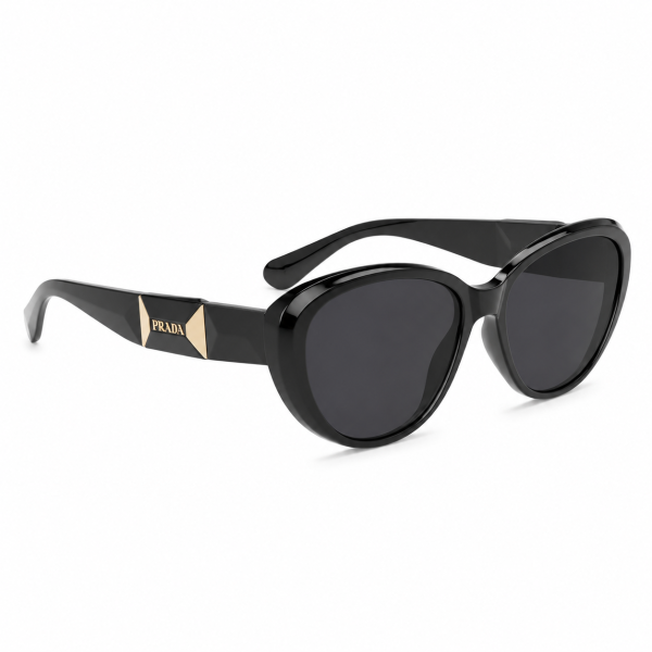 عینک آفتابی زنانه مدلP5044 گربه‌ای (Cat-Eye) پولاریزه - فریم مشکی با جزئیات لوکس هرمی